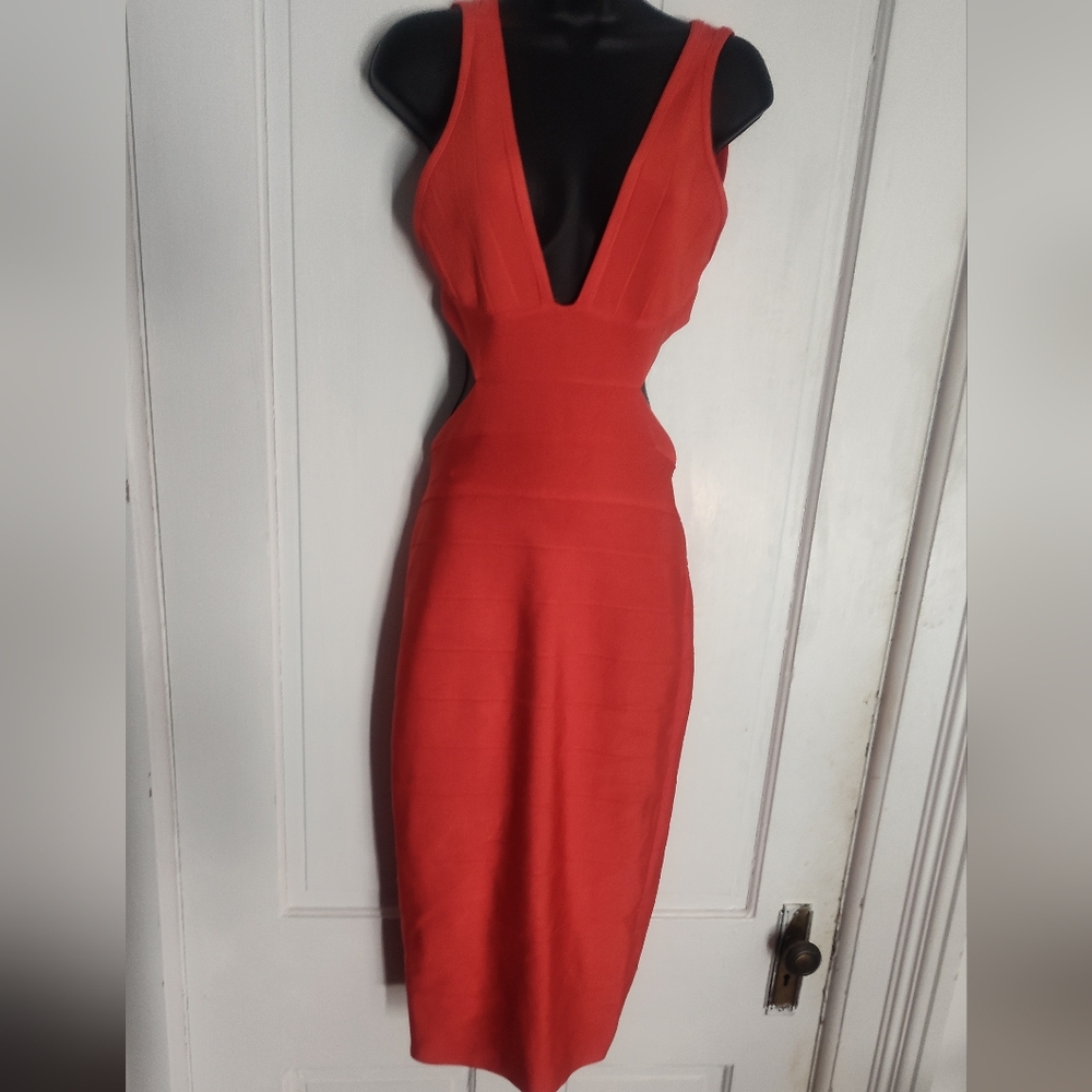 Herve Leger Forever 21 Orange Mid Length Bandage Dress